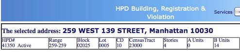 HPD's classification for 259 West 139th Street / Strivers' Row HPD's classification for 259 West 139th Street / Strivers' Row