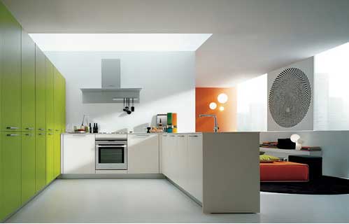 modern kitchen with great use of color