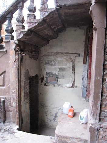 Two entrances under a brownstone stoop in Harlem Two entrances under a brownstone stoop in Harlem