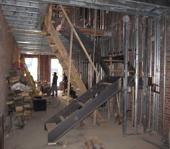 Constructing parlor stairs out of steel in Harlem brownstone Constructing parlor stairs out of steel in Harlem brownstone
