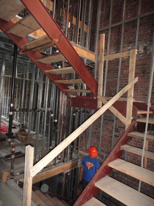 Steel stairs primed red