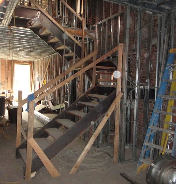 Steel & wood parlor stairs - looking from front to back