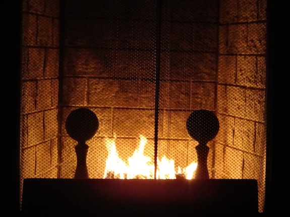 Fire burning in our fireplace