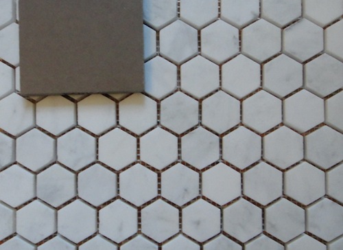 hexagonal Carrara mable for guest bath hexagonal Carrara mable for guest bath