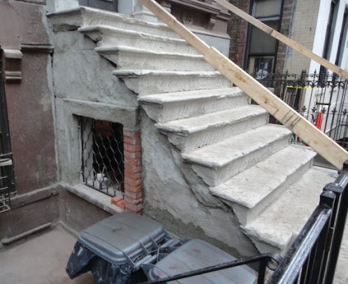 Remove loose brownstone from stoop Remove loose brownstone from stoop
